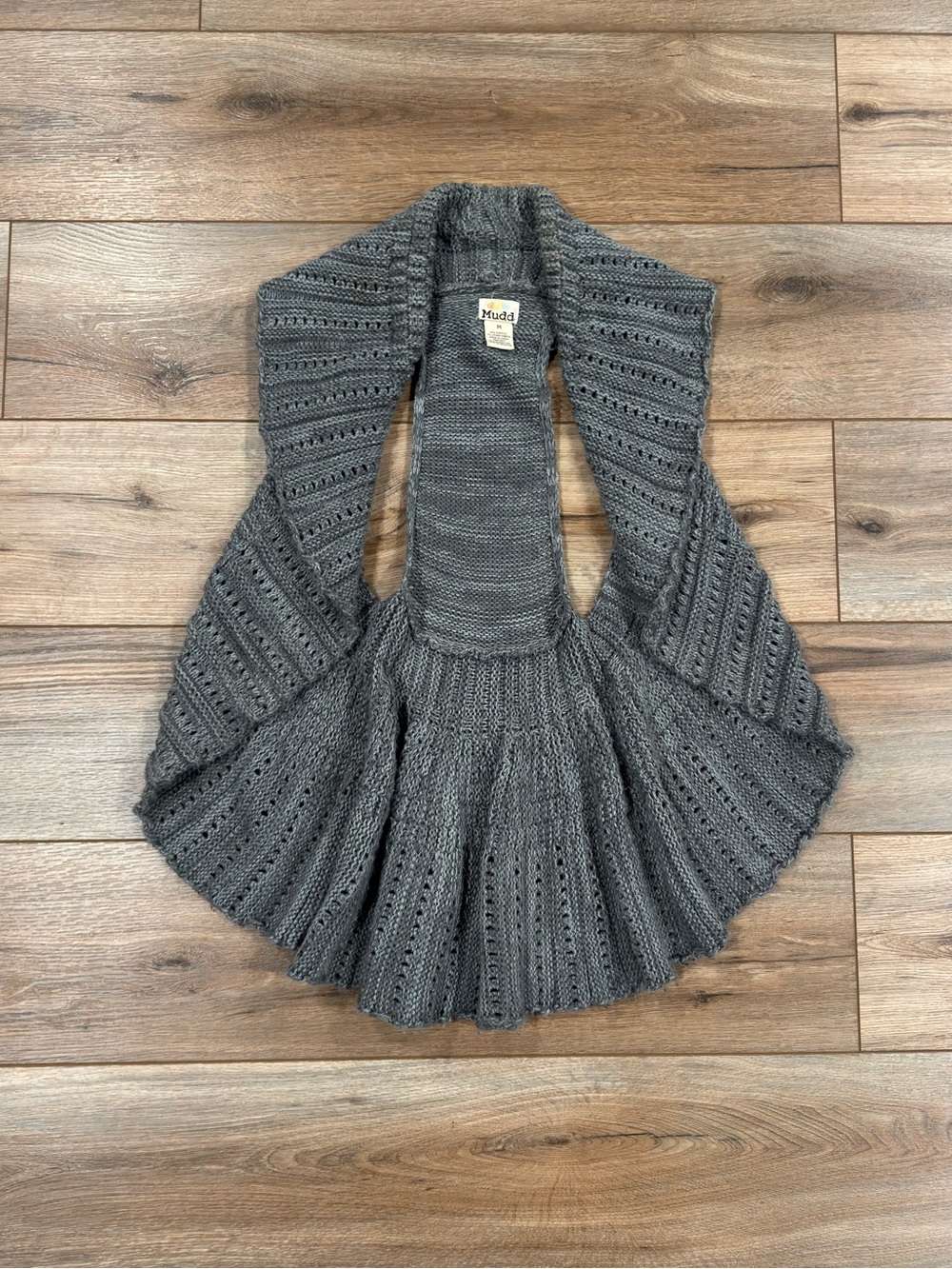 MUDD Vintage 2000s Western Boho Knit Gray Sleeveless Cardigan | Size Medium